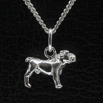 Zilveren Old english bulldog ketting hanger - klein