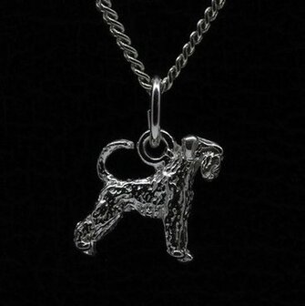 Zilveren Riesen schnauzer oren ongecoupeerd met staart ketting hanger - klein