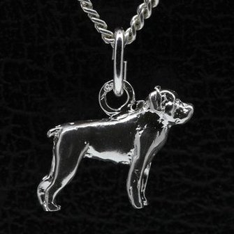 Zilveren Rottweiler ketting hanger - klein