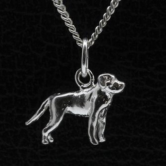 Zilveren Rottweiler met staart ketting hanger - klein