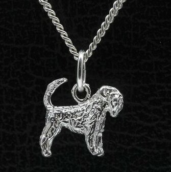 Zilveren Russian terrier zwart met staart ketting hanger - klein