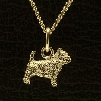 Gouden Norwich Terrier met staart ketting hanger - klein