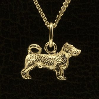 Gouden Jack Russell ruwhaar met staart ketting hanger - klein