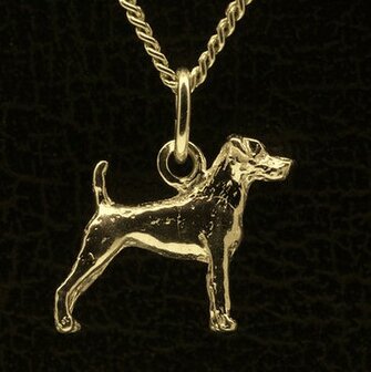 Gouden Jack Russell parson gladhaar ketting hanger - klein