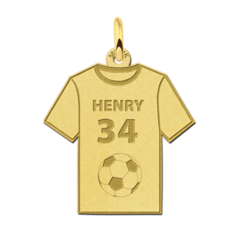 Gouden Voetbalshirt met rugnummer en naam kettinghanger