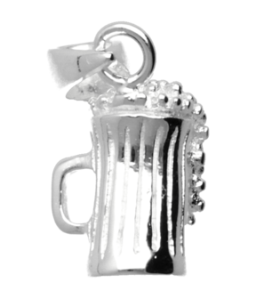 Zilveren Bierpul met schuimend bier kettinghanger