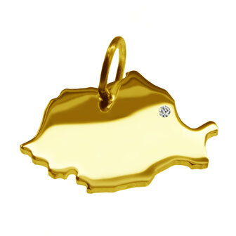 Gouden Landkaart Roemeni&euml; ketting hanger