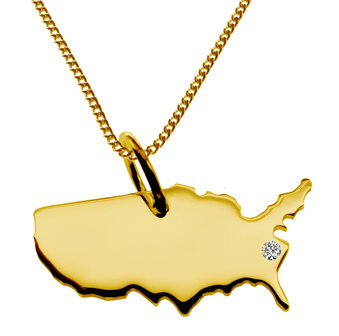 Gouden Landkaart USA Verenigde Staten ketting hanger