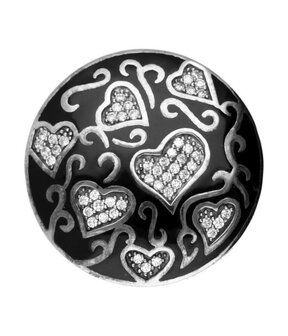 MY iMenso enamel &quot;hearts&quot; black 33mm insignia (925/rhod-plated) - uitlopend