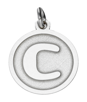 Zilveren Letter C rond mat en glans kettinghanger