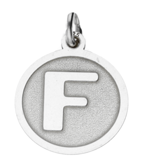 Zilveren Letter F rond mat en glans kettinghanger