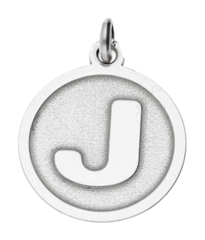 Zilveren Letter J rond mat en glans kettinghanger