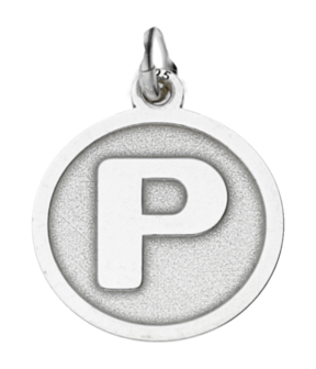 Zilveren Letter P rond mat en glans kettinghanger