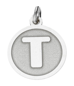 Zilveren Letter T rond mat en glans kettinghanger