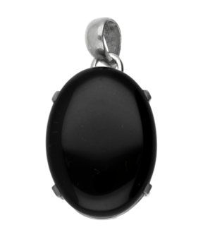 Zilveren Onyx ovaal met 4 punt vatting kettinghanger