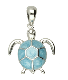 Zilveren Schildpad met blauwe steen kettinghanger