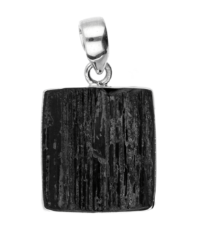Zilveren Toermalijn zwart vierkant ruw kettinghanger
