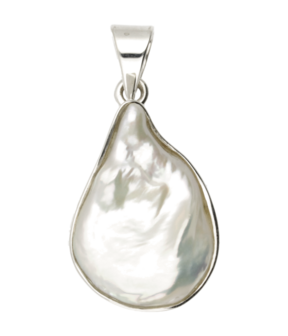 Zilveren Mother of pearl vrije vorm ruw kettinghanger
