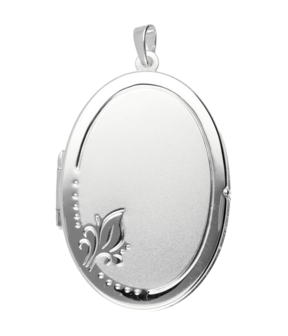 Zilveren Medaillon ovaal mat/glans 2 foto&#039;s ketting hanger