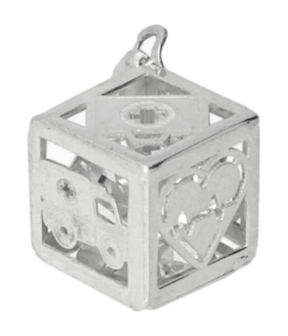 Zilveren Verpleging kubus met hartslag en stethoscoop kettinghanger
