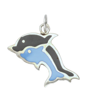 Zilveren Dolfijnen met blauw emaille kettinghanger