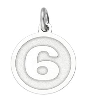 Zilveren cijfer 6 rond mat-glans kettinghanger