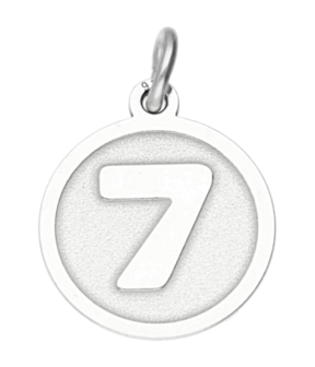 Zilveren cijfer 7 rond mat-glans kettinghanger