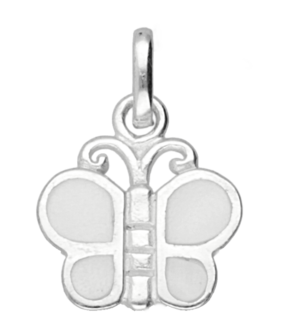 Zilveren Vlinder met witte schelp ingelegd kettinghanger