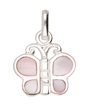 Zilveren Vlinder met roze schelp ingelegd kettinghanger