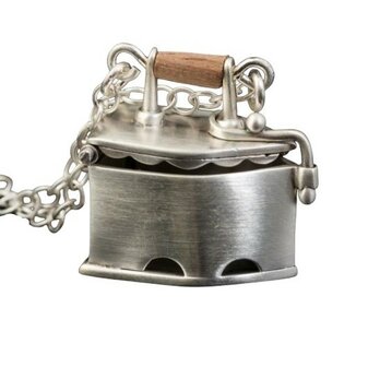 Zilveren Antieke kolen Strijkbout Strijkijzer met jasseron ketting 54 cm kettinghanger