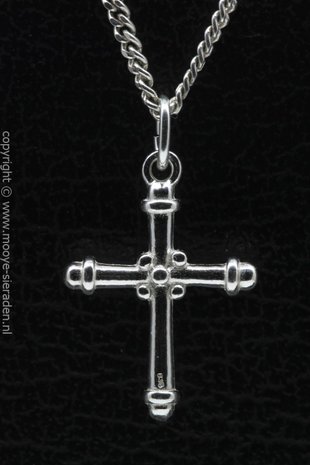 Zilveren Kruis bewerkt ketting hanger