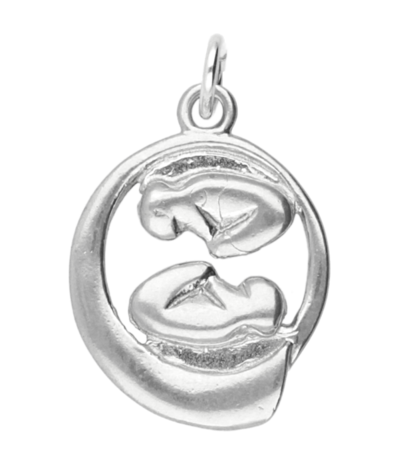 Zilveren Baby tweeling in buik ketting hanger