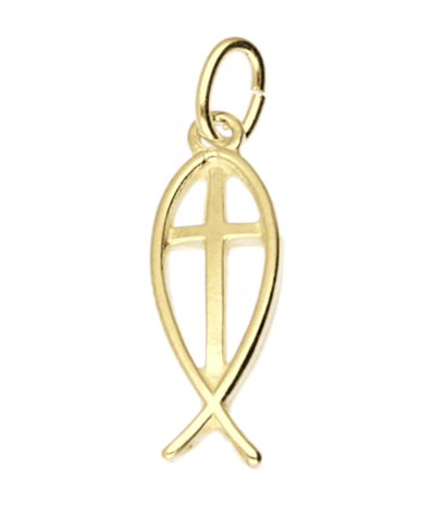 Gouden Ichtus met kruis ketting hanger