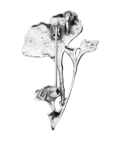 Zilveren Ginkgo blad aan tak Art Nouveau Jugendstil XL hanger en broche