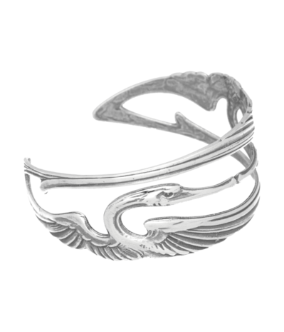Zilveren Kraanvogels gespiegeld Art Nouveau Jugendstil Klemarmband 17-19 cm