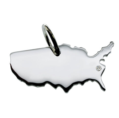 Zilveren Landkaart USA Verenigde Staten ketting hanger