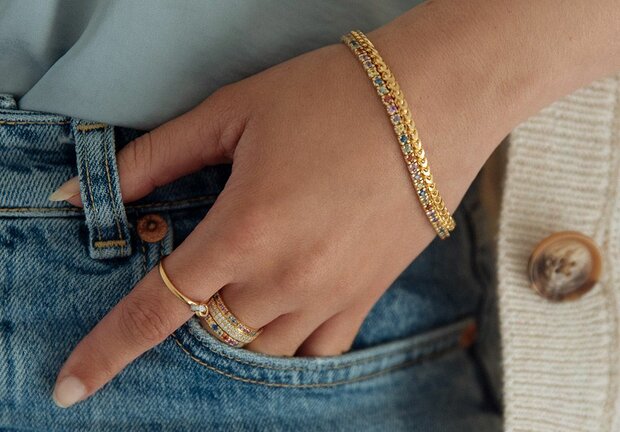 Gouden Armband 14 karaat 585 geelgoud 19 cm met regenboog - mooye-sieraden