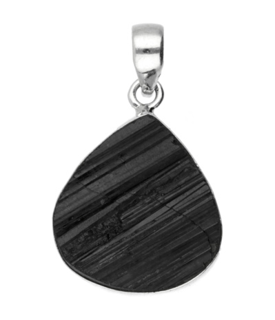 Zilveren Toermalijn zwart druppel ruw kettinghanger