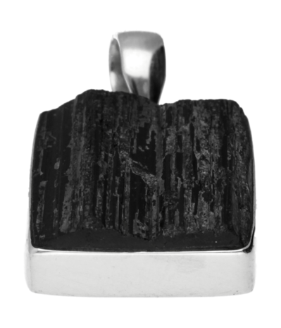 Zilveren Toermalijn zwart vierkant ruw kettinghanger