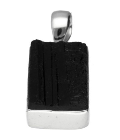 Zilveren Toermalijn zwart rechthoek ruw kettinghanger