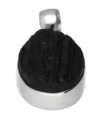 Zilveren Toermalijn zwart ovaal ruw kettinghanger