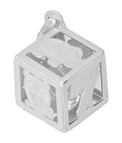 Zilveren Geluk kubus met 7 en hoefijzer kettinghanger