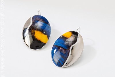 Vlinder Collectie blauw en platina ovaal porseleinen oorhangers