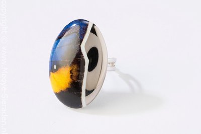 Vlinder Collectie blauw en platina ovaal porseleinen ring