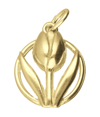 Gouden Tulp in cirkel ketting hanger
