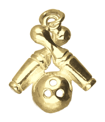 Gouden 2 Bowling pins met bal ketting hanger