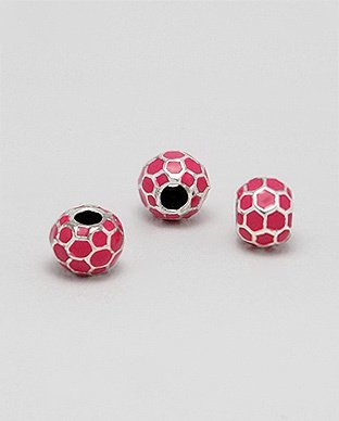 Zilveren emaille bead - deco donker roze