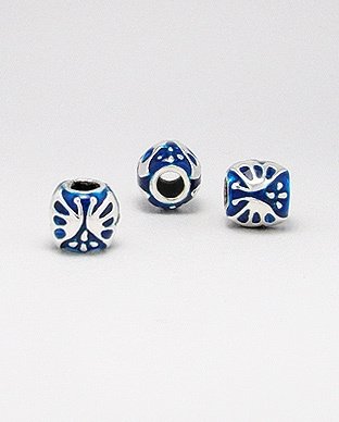 Zilveren emaille bead - deco 2 blauw