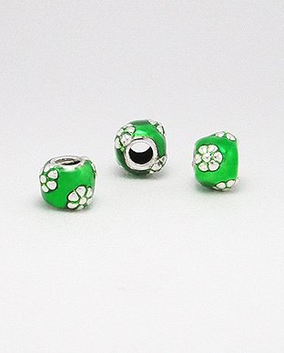 Zilveren emaille bead - deco 3 groen