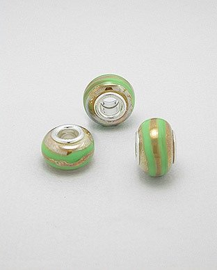 Zilveren glas bead - deco groene band